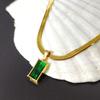 Temperament Luxury Geometric Square Green Zircon Pendant Gold Color Stainless Steel Snake-bone Chain Necklace for Women Jewelry