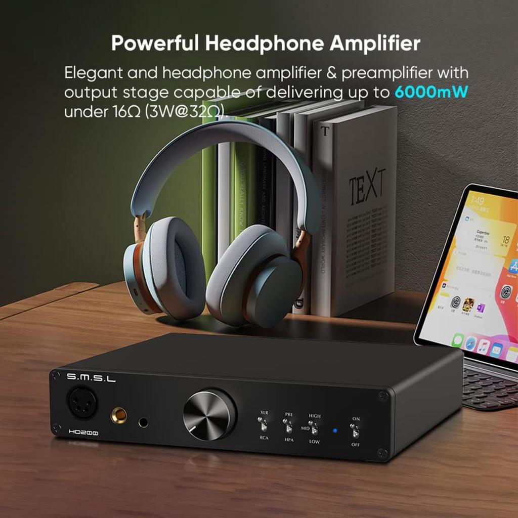 SMSL HO200 Balanced Headphone Amplifier Low Noise Input RCA Pre Output Balanced Headphone Jack Output HiFi Audio Balanced Preamp Headphone Amplifier