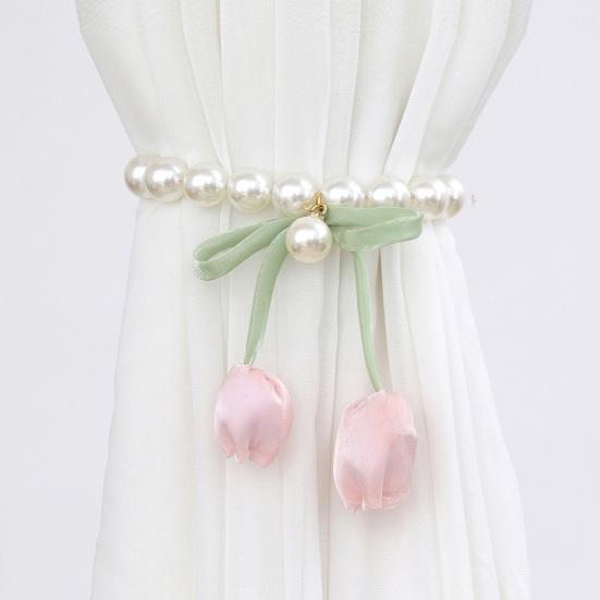 Magnetic Curtain Tiebacks, with Pearl And Tulip Buds Decor, Easy Fixing No Drilling Curtain Ties for Home Bedroom Living Room
