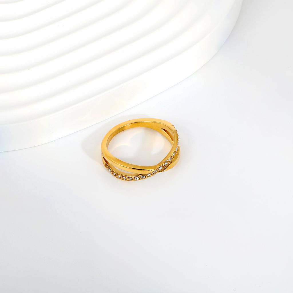 Accessories Fashion X-Diamond Ring Niche Design Cross Ring Stainless Steel Gold Plated Single Ring