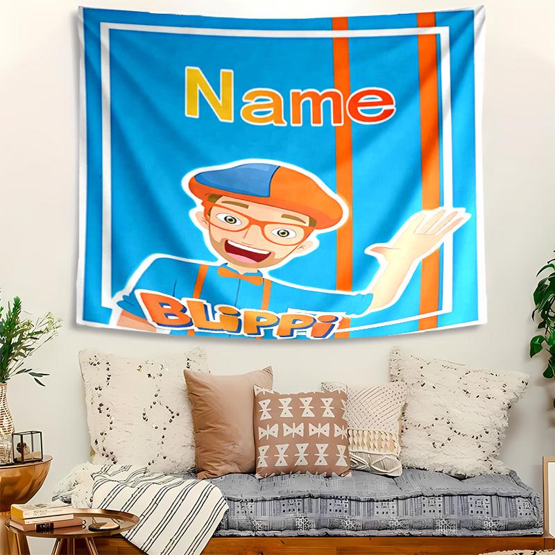 Personalized Blippi Background Tapestry,Custom Name Birthday Party,Multifunctional Wall Decoration for Home Decor,Various Occasions