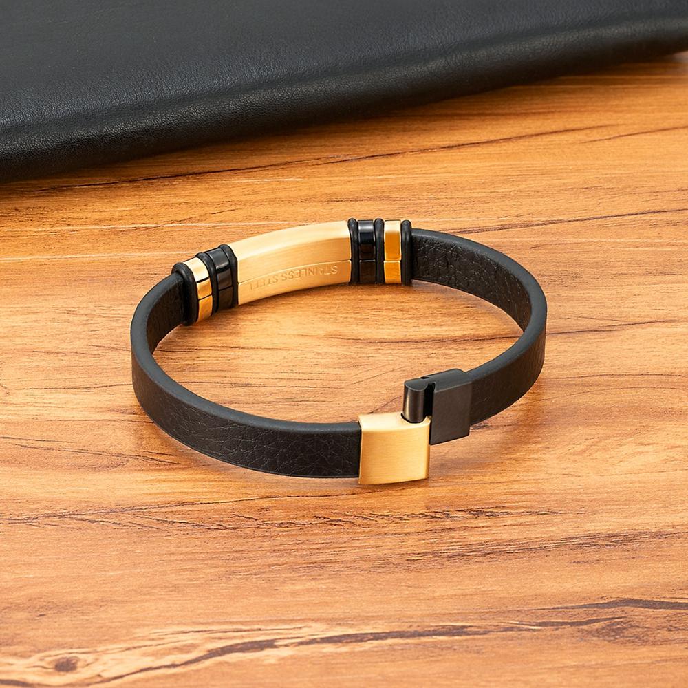 Stainless Steel Men's Leather Bracelet Black Leather Punk Style Magnetic Clasp Accessory Design Birthday Jewelry Gift