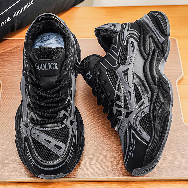 Trendy Black Gray Dad Shoes Men s Platform Sneakers Breathable Lightweight Walking Shoes 39