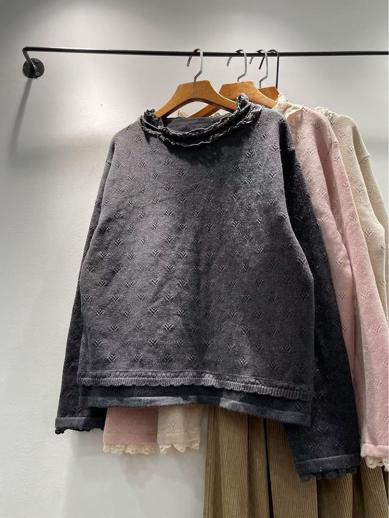 

Mori Girl Style Lace Round Neck Loose Long Sleeve Sweater for Women Default сірий колір