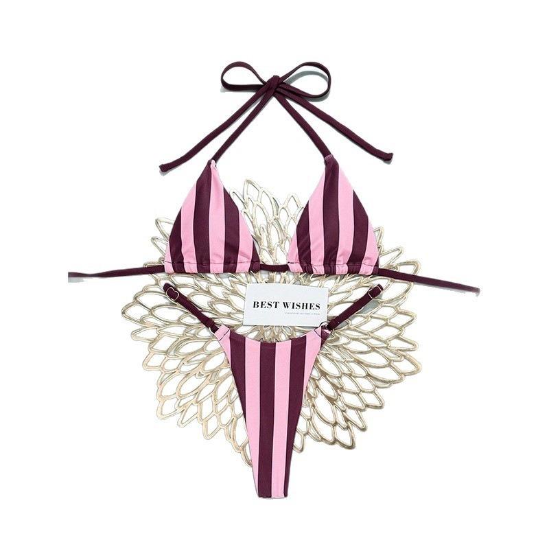 Women S Striped Halter Neck Bikini Set Sexy Two Piece Swimsuit For Beach Swimming