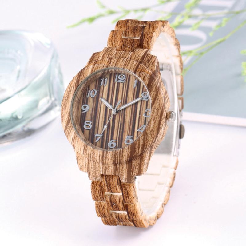 Round Dial Fashion Simple Lady Imitation Wood Quartz Watch