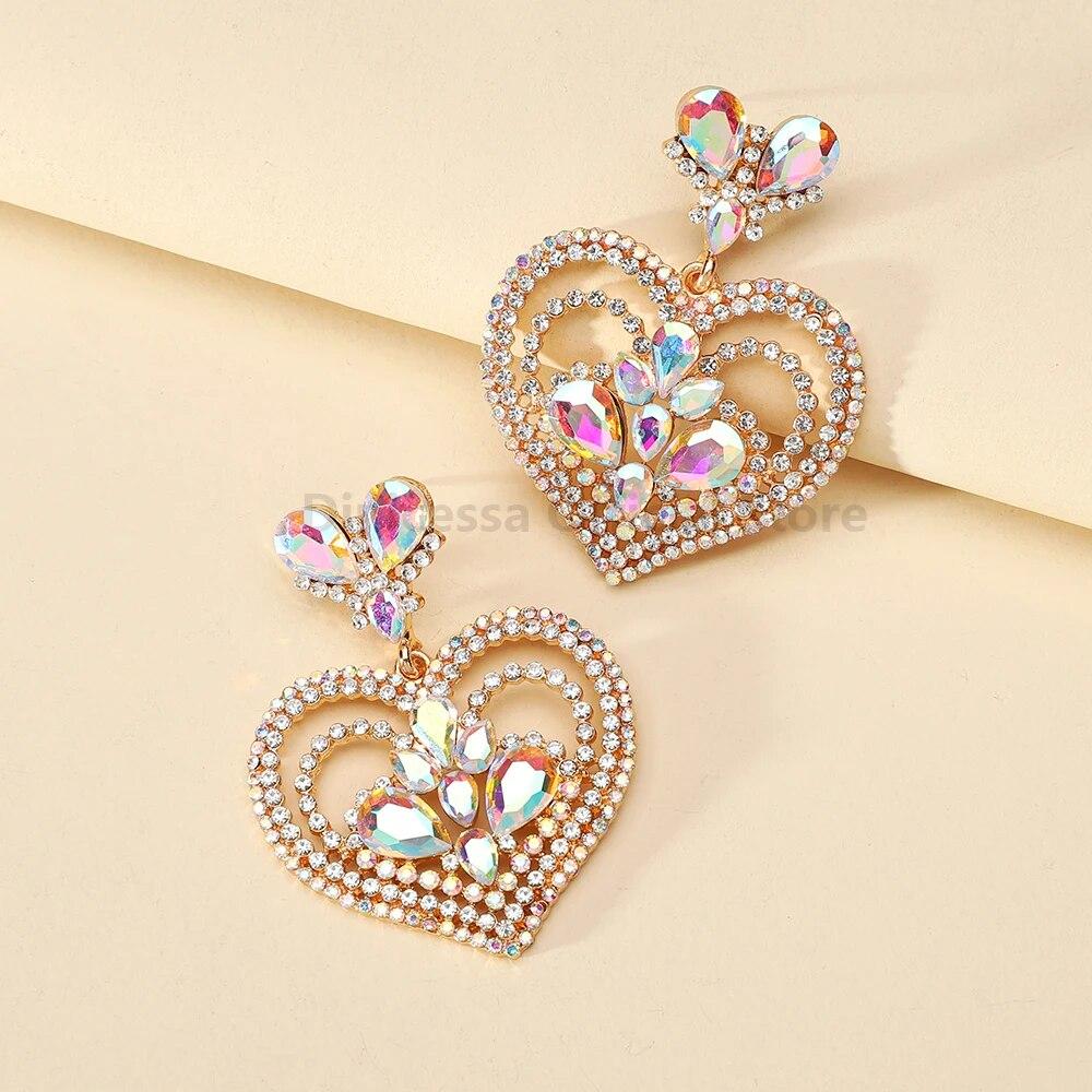 Mehrfarbige Herz-Kristall-weiblicher Charme, romantische Hochzeit, Party, Schmuck, Trend, Luxus-Ohr-Accessoires, ungewöhnliche baumelnde Ohrringe