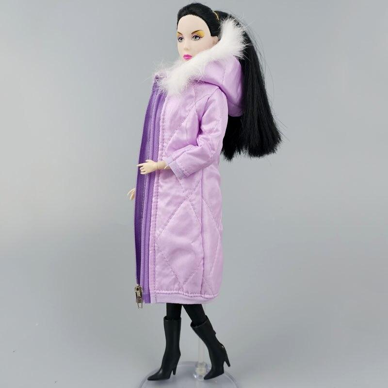 Lila warmer langer Wintermantel für Barbie-Puppen-Outfits, Kleidung, Hoodie, Parka für 1/6 BJD-Puppenjacke, 1:6 Puppenzubehör, Spielzeug