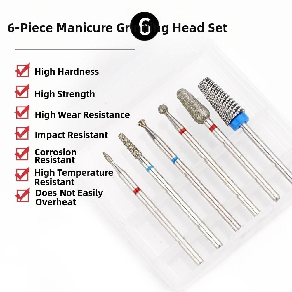 6Pcs High-hardness Nail Polishing Head Set Cuticle Nail Grinding Bits  Nail Tools Accessories