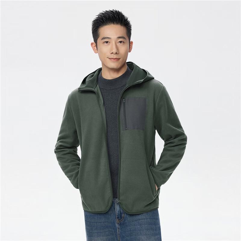 Giordano Men's Patchwork Multi-Pocket Hooded Fleece Jacket