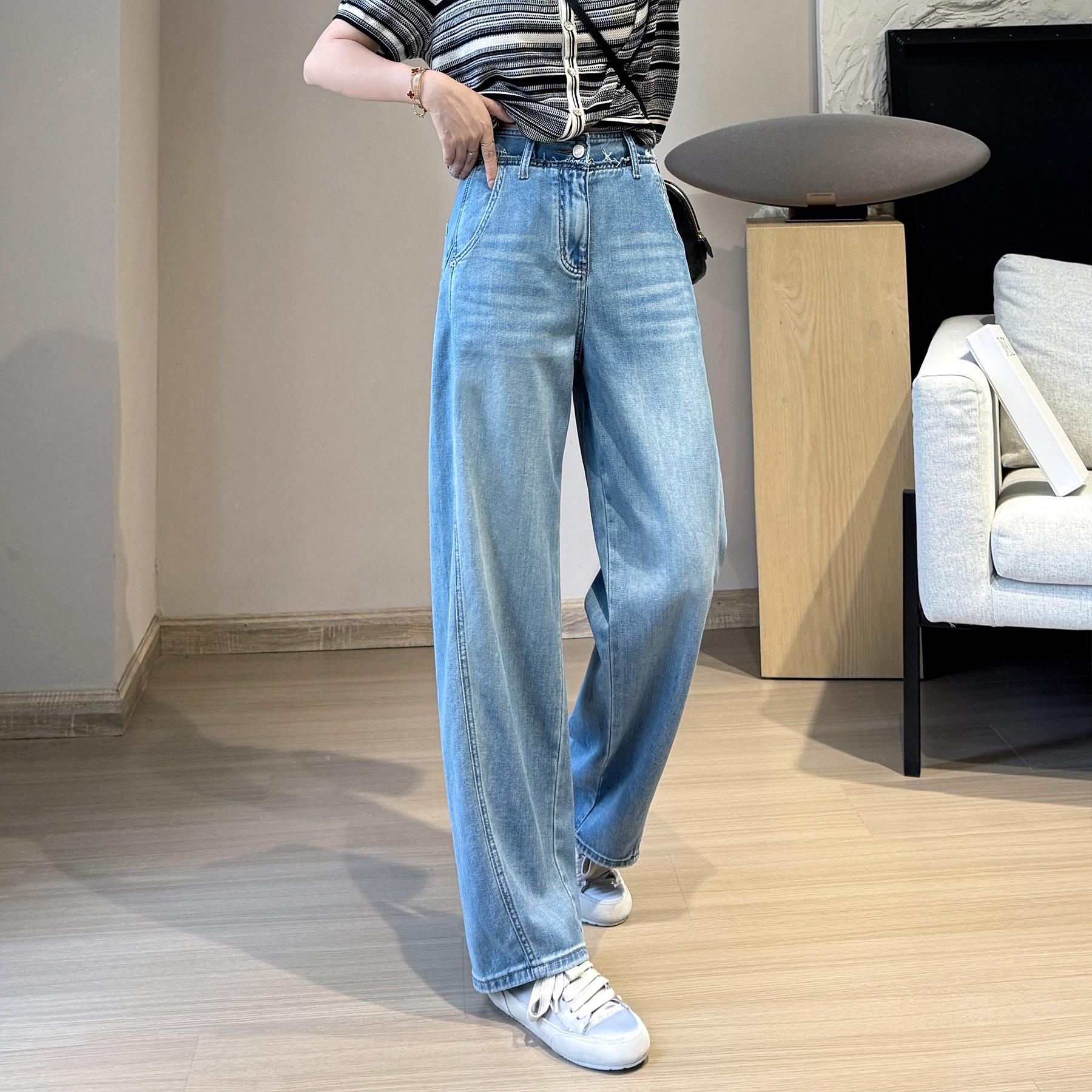 

Zedejiayi Vagabond 3D Tailored Scimitar Lyocell Jeans - Slim, Soft, Thin, and Drapey Summer Pants Medium