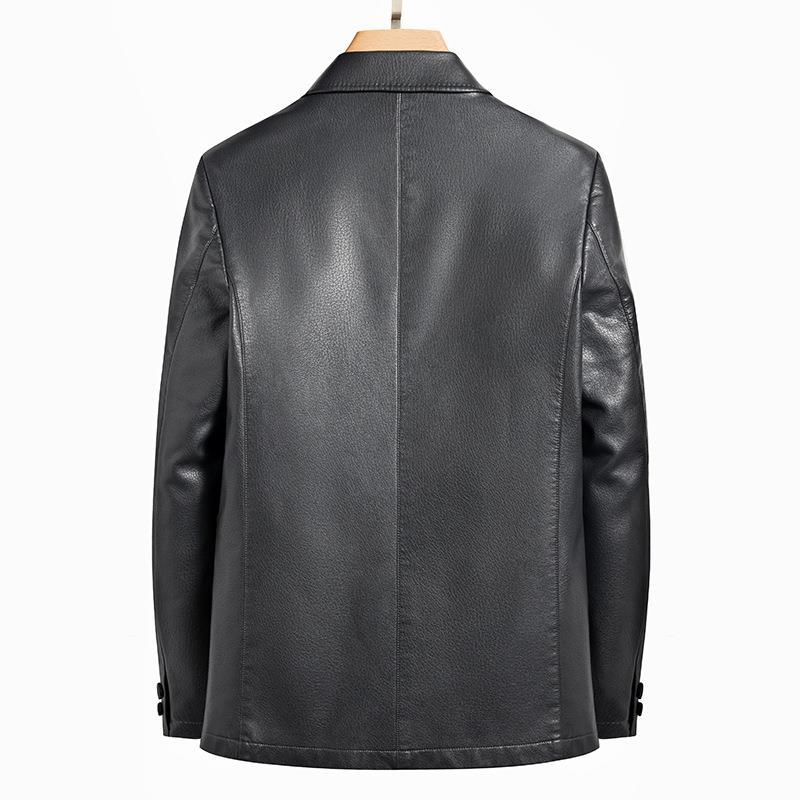 Spring and Autumn Suit Collar Men's Leather Jacket Business Casual Sheepskin Middle-aged Leather Jacket