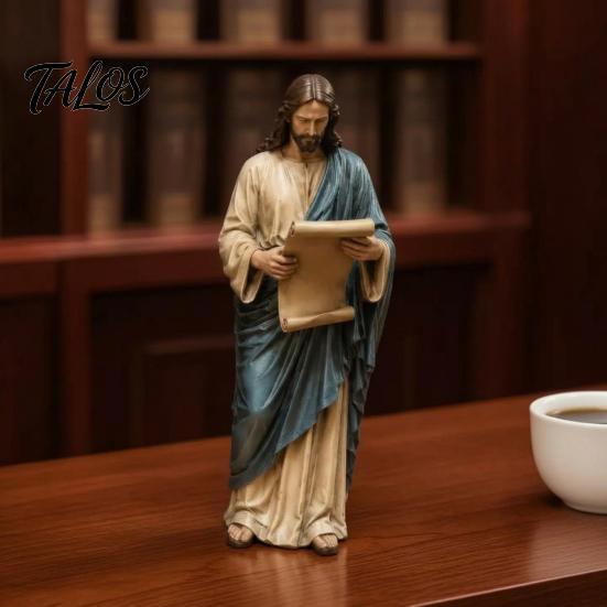Decorative Collectible Religious Statues Jesus Reading Book Resin Figurine, Small Statue for Bookshelf Mantel Prayer Baptism Communion Gifts Believers