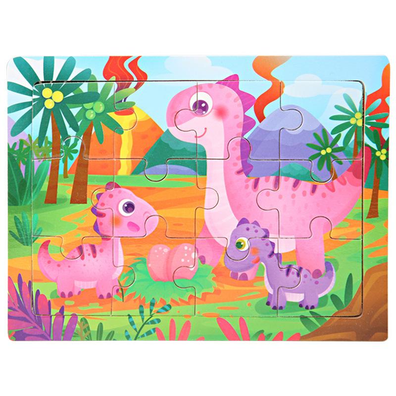 12piece Wooden Jigsaw Puzzle Cartoon Animal Parent-child Theme Puzzles Game Kids Montessori Educational Toys for Children Gifts