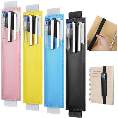 Porte-stylo à bande élastique réglable, pochette à stylo en PU de couleur simple, porte-stylo carré de grande capacité pour étudiants