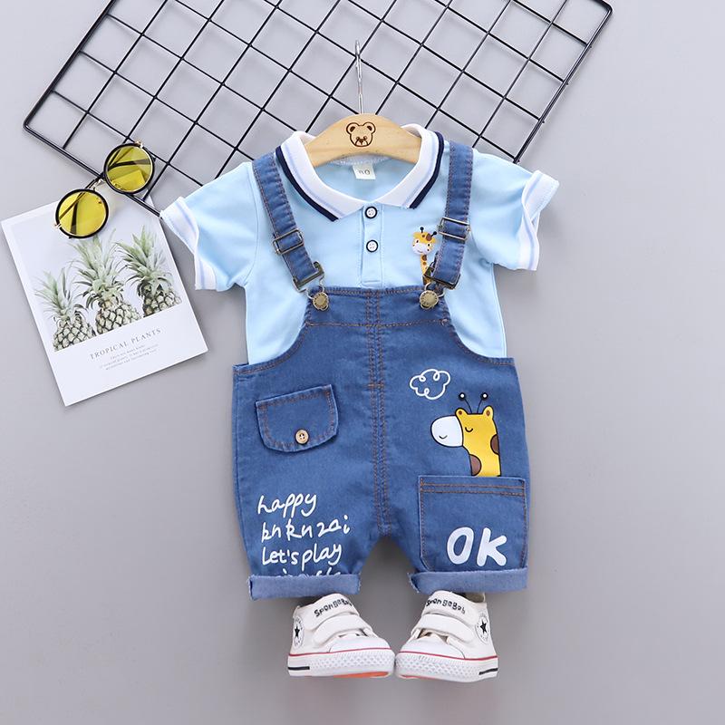 0-4 Years Children's Clothing Summer Boys Cartoon Casual Bib Shorts Two-piece Set