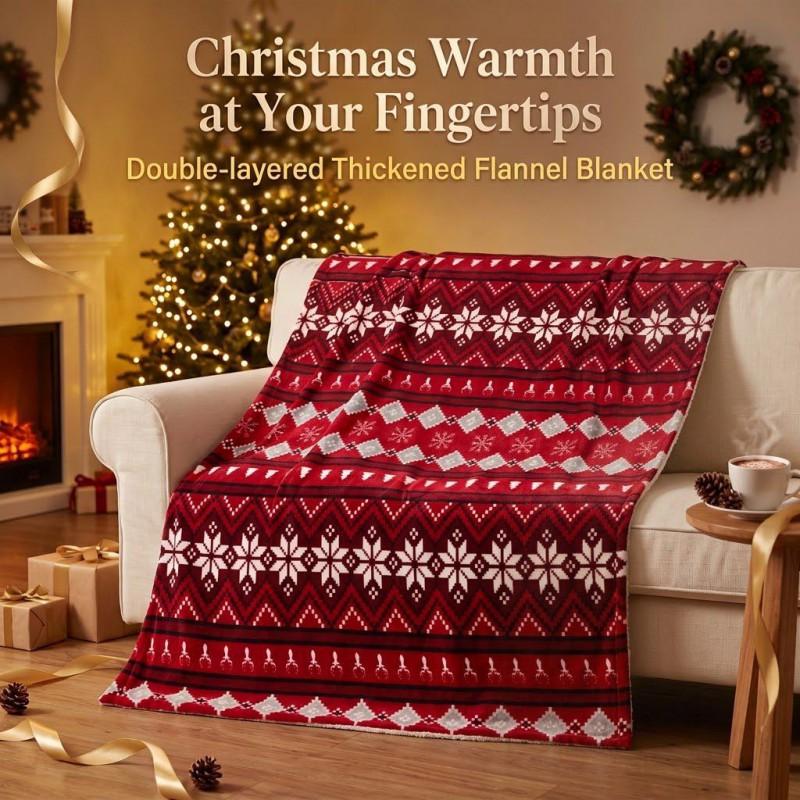 Christmas Flannel Sherpa Blanket Double Layer Thick Warm Throw Couch Napping Holiday Gift