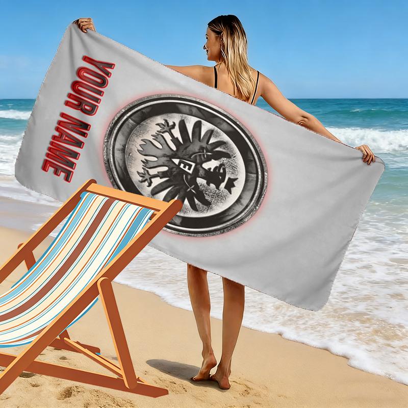 Custom Name Eintracht Frankfurt Print Beach Towel, Large Soft Quick Dry Towel for Beach Camping Swimming