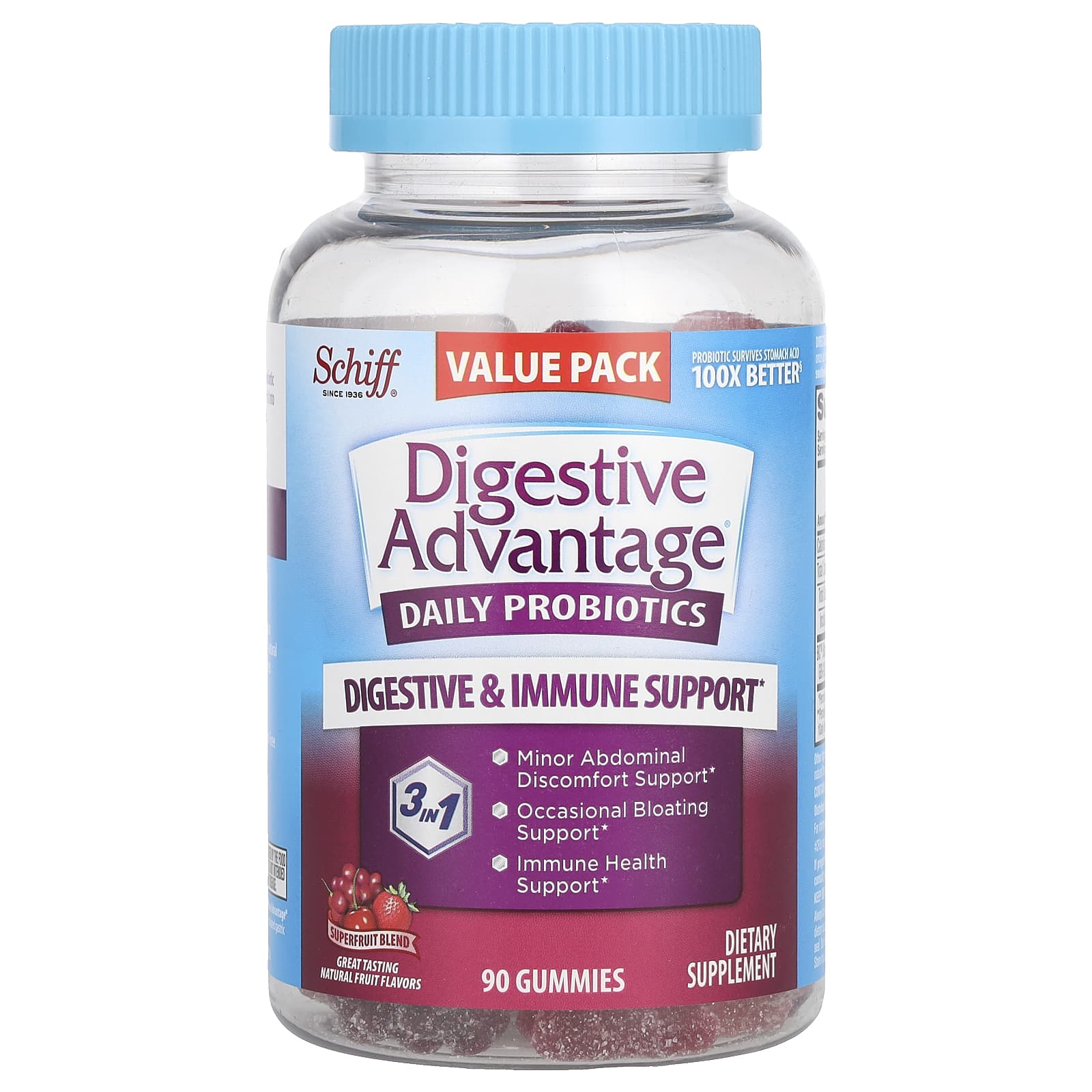 

Digestive Advantage®, Daily Probiotic Gummies, Super Fruit Blend, 90 Gummies
