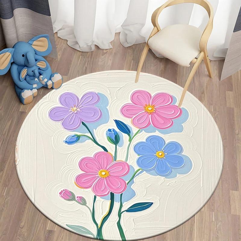 Nordic Modern Floral Round Soft Plant Rug Living Room Door Mat Balcony Bohemian Bedroom Floor Mat
