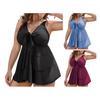 Yousheng Damen Übergröße Badeanzug Tiefes V-Ausschnitt Zweiteiler Badehose mit Shorts Sommer Bauchkontrolle Tankini Badebekleidung Fließendes Kleid für Urlaub
