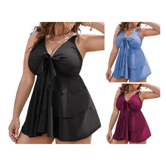Yousheng Damen Übergröße Badeanzug Tiefes V-Ausschnitt Zweiteiler Badehose mit Shorts Sommer Bauchkontrolle Tankini Badebekleidung Fließendes Kleid für Urlaub