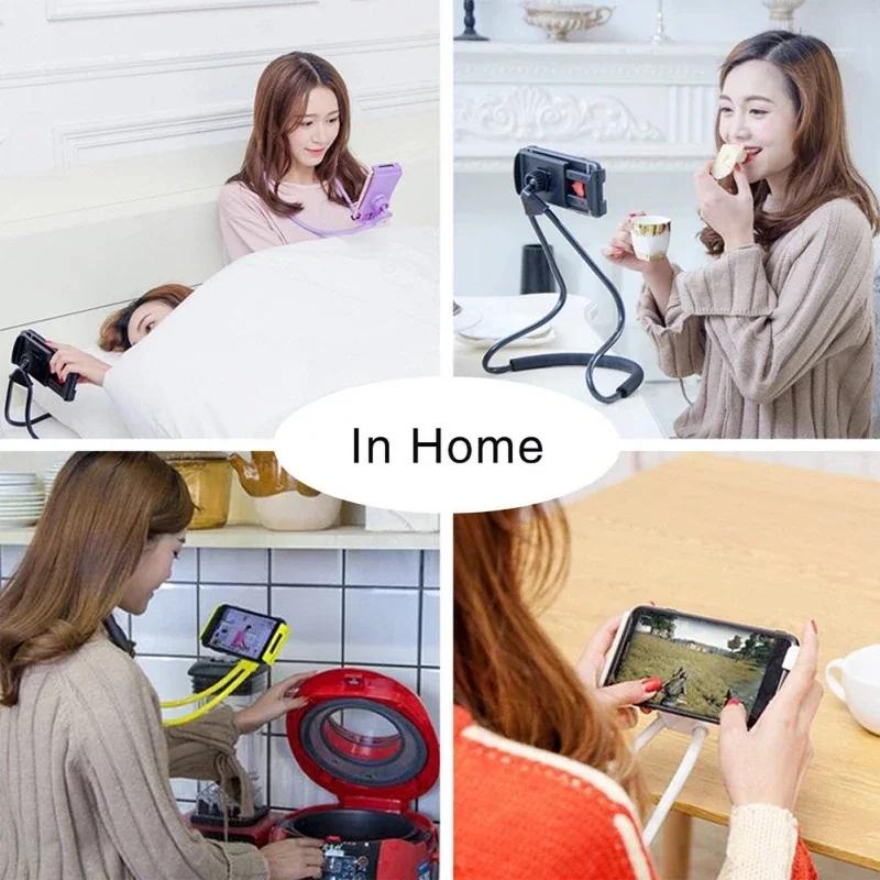 Flexible Mobile Phone Holder Hanging Neck Lazy Necklace Bracket Bed360 Degree Phones Holder Stand For iPhone Xiaomi Samsung
