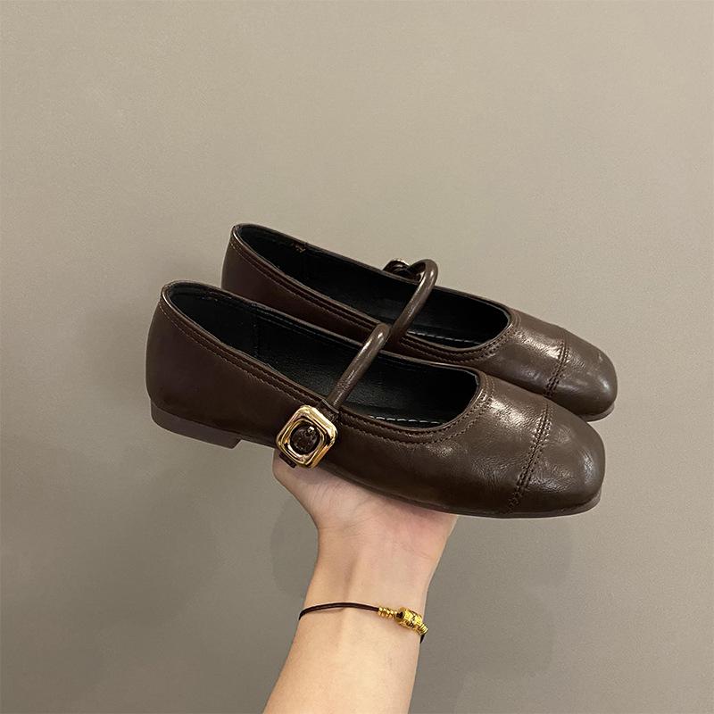 

Туфли Мэри Джейн с неглубокой пряжкой, одинарные туфли женские весенние с квадратным носком на плоской подошве, удобные туфли Дуду с высоким клиновидным каблуком 40 коричневый