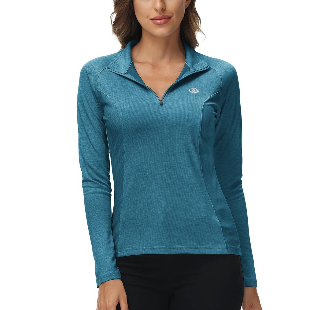 YIRUIYA Golf and Tennis Long Sleeve UV Trekking Women's Wear, Half-Zip Shirt, Top, Stretch, Moisture-Wicking, Quick-Drying, Protection, Innerwear,