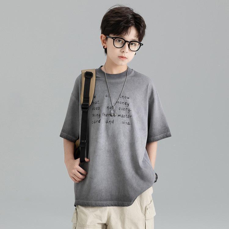 Boys  Tie-Dye Gradient Short-Sleeve T-Shirt & Capri Workwear Pants Set - Korean Summer Style 150cm