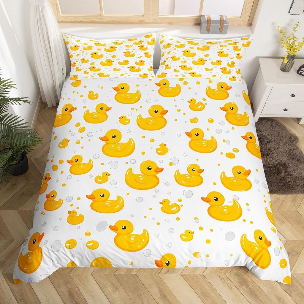 Cute Little Yellow Duck Duvet Cover Children'S Bedroom Decorative Bedding Three-Piece Digital Printing Quilt Cover