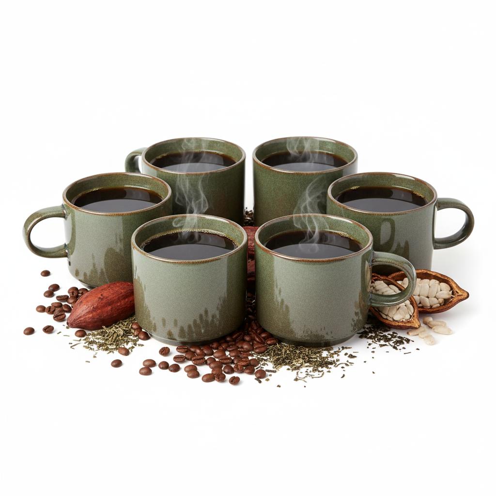 Coffee Tea Mugs Set 6 Pcs Dark Green Matte 350 Ml Ø 9.5 Cm
