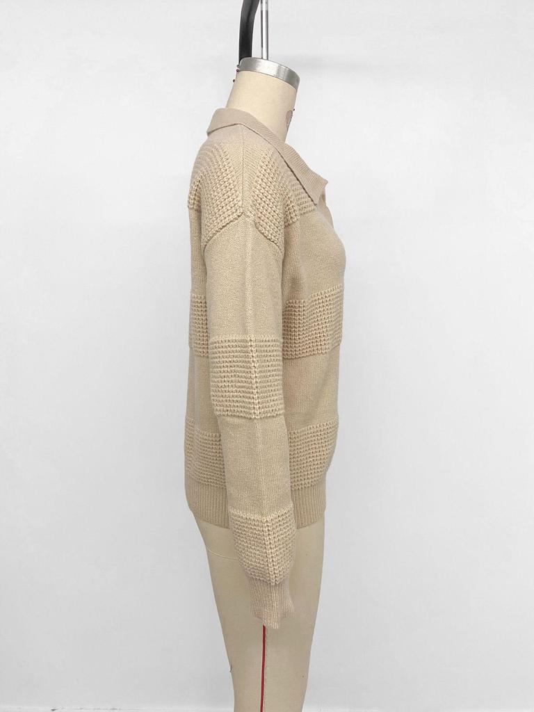 Europe 2026 Autumn/Winter Women's Knitwear: Simple Commuting Style, Solid Color, Half-Zip, Lapel, Patchwork Sweater