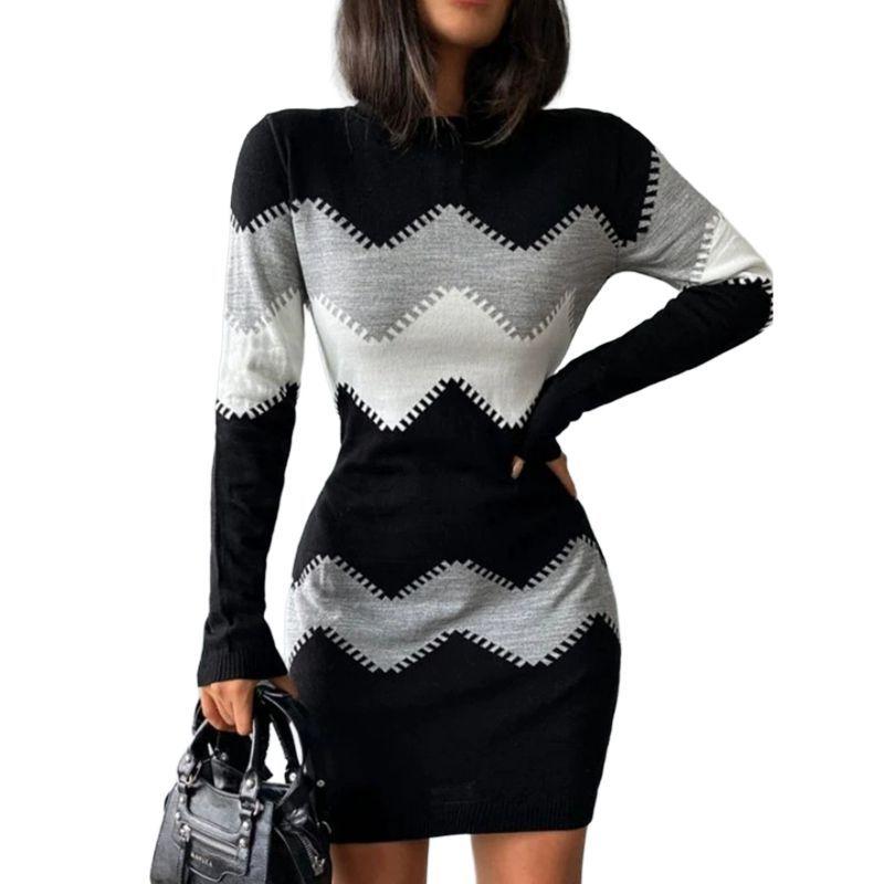 Women's Long Sleeve Mid-Length Knit Dress for Fall/Winter