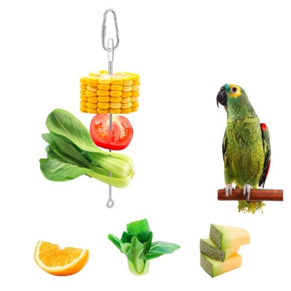 Stainless Steel Bird Food Holder Adjustable Rust-proof Bird Cage Feeder Hanging with Hook Vegetable Skewer Backyard