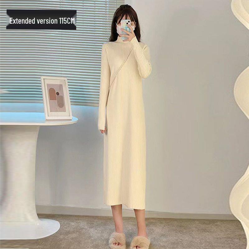2025 Autumn/Winter Knit Dress: Slim-Fit Half-High Collar, Stylish Mid-Length Over-the-Knee Coat Dress.