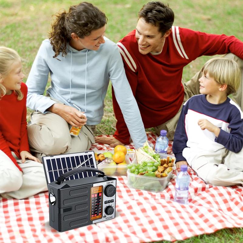 Full Band AM/FM/SW Radio Solar Radio Handle Radio with LED Flashlight and Bluetooth Speaker for Outdoor Camping and Emergency