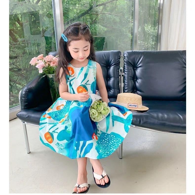 Girls Summer Sleeveless Tie Dye French Sweet Princess Dress