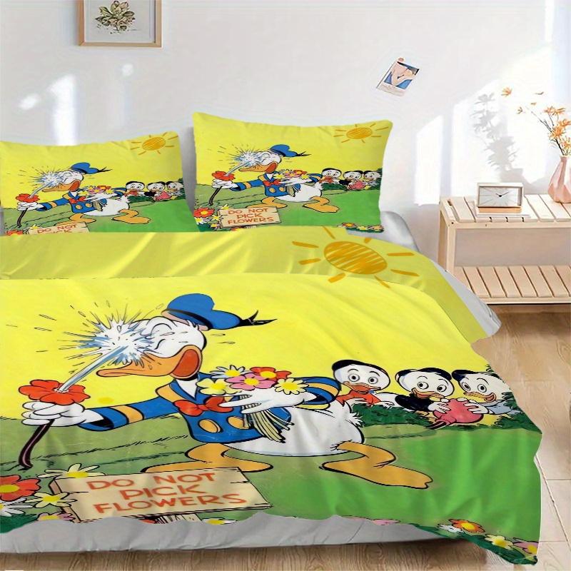 3pcs Spoof Donald Duck Bedding Set, Including 1 Quilt Cover and 2 Pillow Shams, Without Filling, Soft and Comfortable Home Bedroom Fabric, Fashio