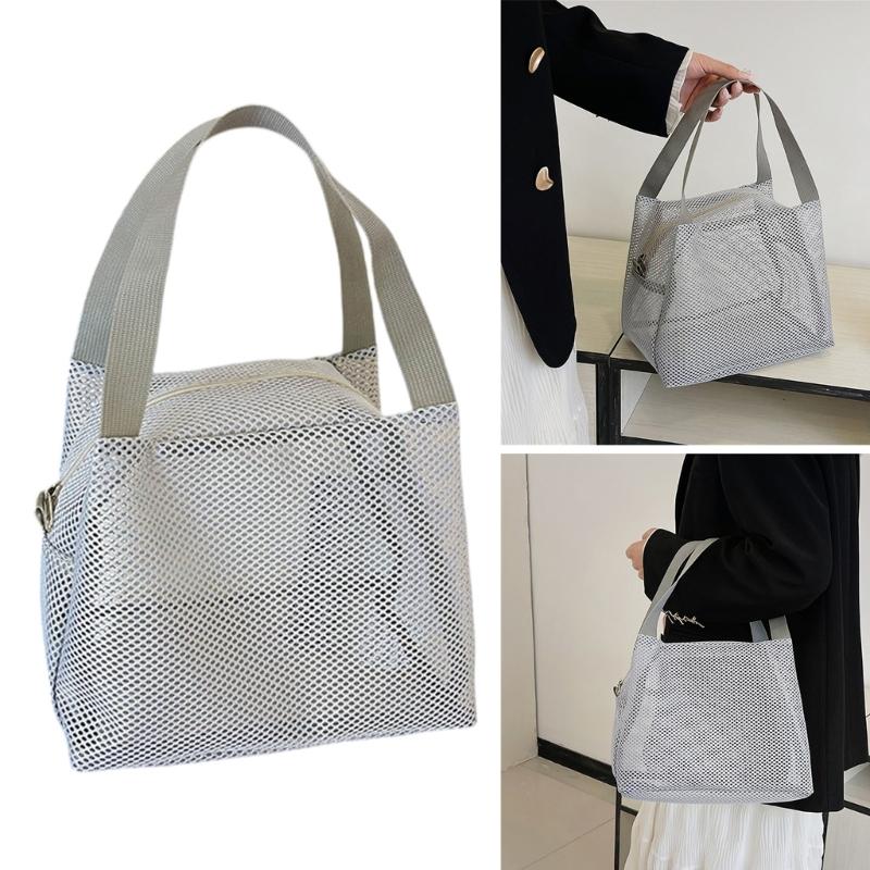 Ventilated Toiletry Organizer Clear Mesh Storage Bag Large Capacity Portable Shower Accessories Holder with Handle