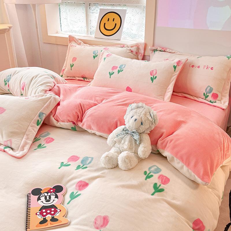Four Piece Thick Coral Velvet Quilt Cover For Winter Milk Velvet Bed