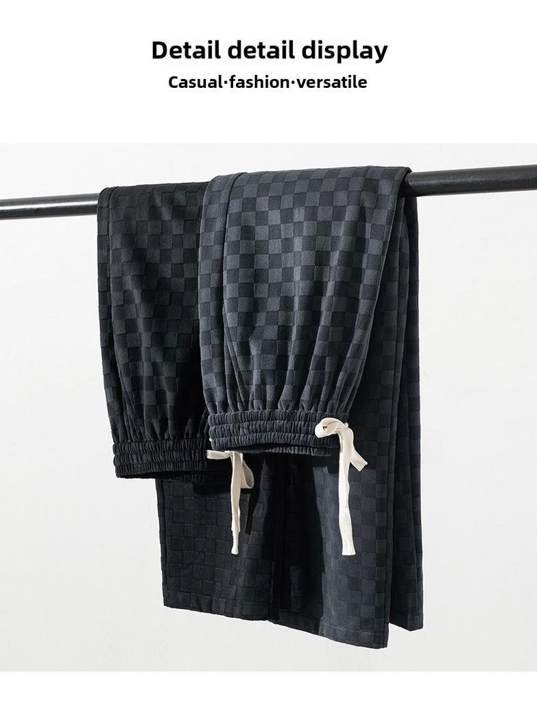 Men's Checkerboard Corduroy Wide-Leg Pants - Casual, Loose Straight Fit for Spring and Summer