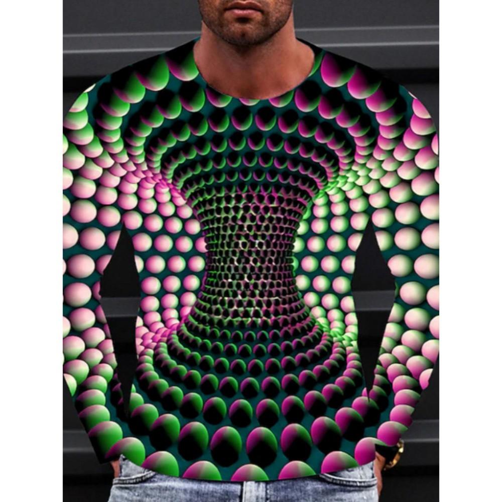 Cool 3D Vortex Print Long Sleeve T-Shirt, Stylish and Unique.