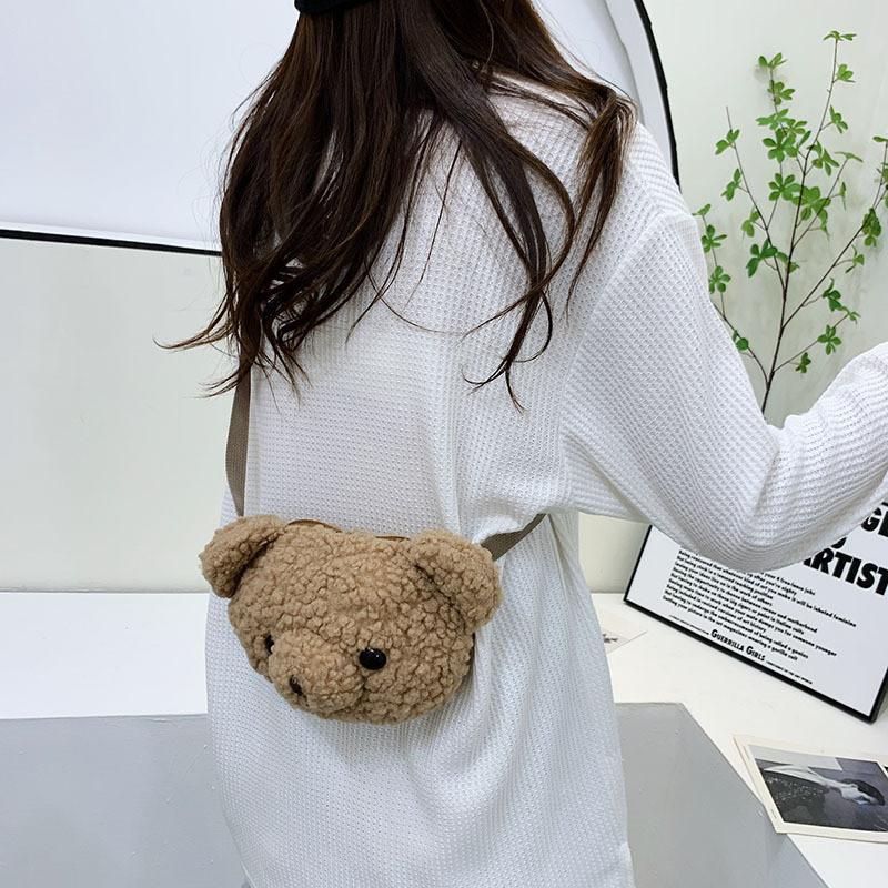 2022 New Plush Women's Bag Cute Bear Head Shoulder Bag For Fashionable Girls