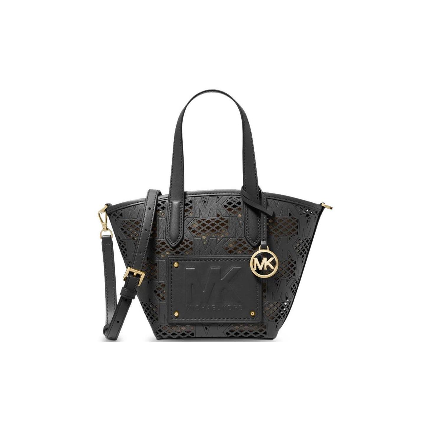 

Michael Kors Mk Kimberly Embossed Logo Cutout Design Synthetic Leather Tote Bag Women Tote Bags Black 35S3G7KM1L-001 Basic Set (Bag+Dust Bag)