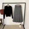Korean Temperament Gray Winter A-line Pleated Long Skirt