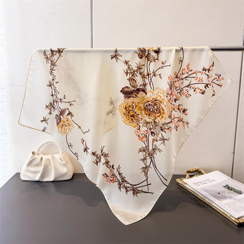 Elegant Ladies Square Scarf for Women Floral Print Versatile Seasonal Decorative Necktie Fashionable Headband Bandana