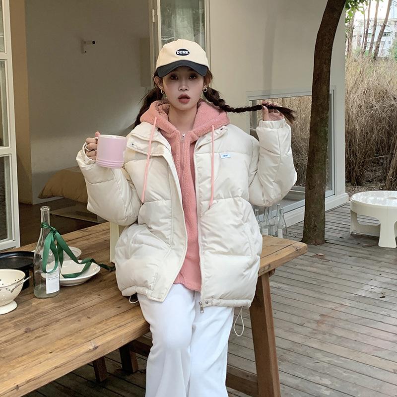 

Зимняя пуховая хлопковая куртка с утолщенной хлопковой подкладкой из овечьей шерсти, маленький комплект-двойка, женская короткая хлопковая куртка большого размера 2XL слоновая кость