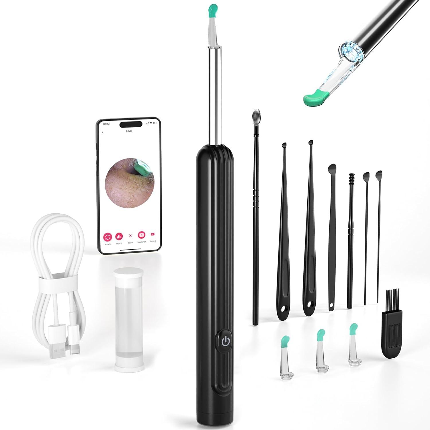 Ear Wax Removal Tool Camera, Ear Cleaner with Camera, Ear Wax Removal Kit with 1296P Camera, Ear Cleaning Kit, Ear Camera Otoscope with Light чёрный