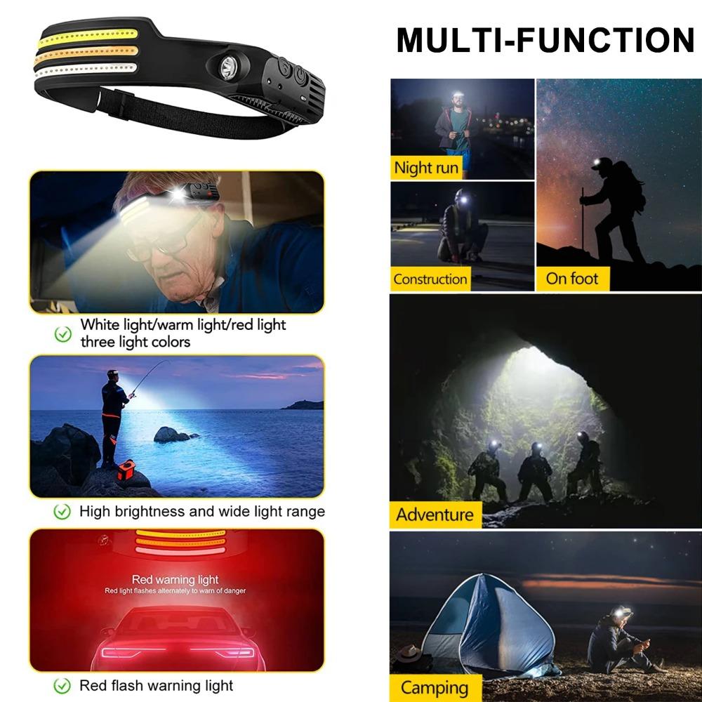 Rechargeable COB LED Induction Headlamp with Built-in Battery 10Mode Sensor Head Flashlight Outdoor Camping Fishing Head Lantern
